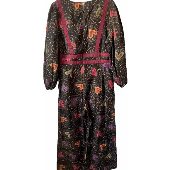 NEW Anthropologie x Farm Rio Deep-V Hearts Print Wide-Leg Jumpsuit, Size Small - Picture 7 of 8